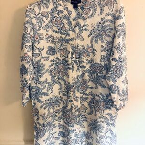 Miss Elaine Relax Robe Nightgown Size Large Blue Floral Snaps Boho Beach